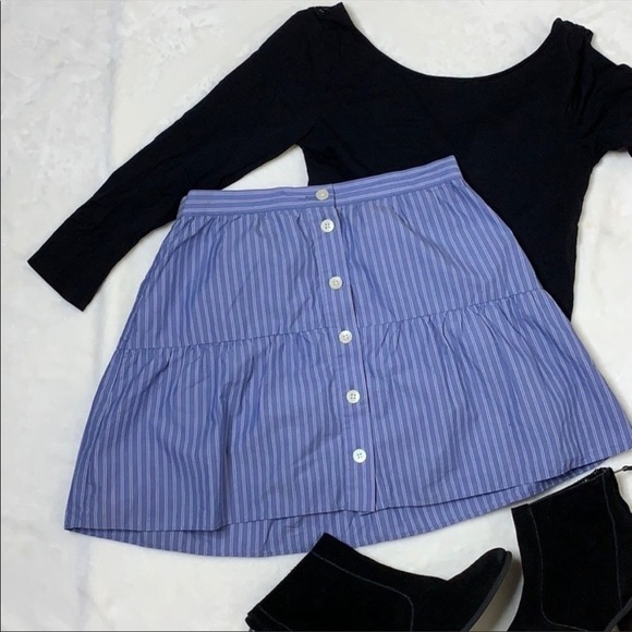 Madewell Bistro Blue/White Striped Mini Skirt Sz S EUC - Picture 2 of 8